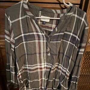 Universal Thread Olive Plaid Henley Button-Front Shirt